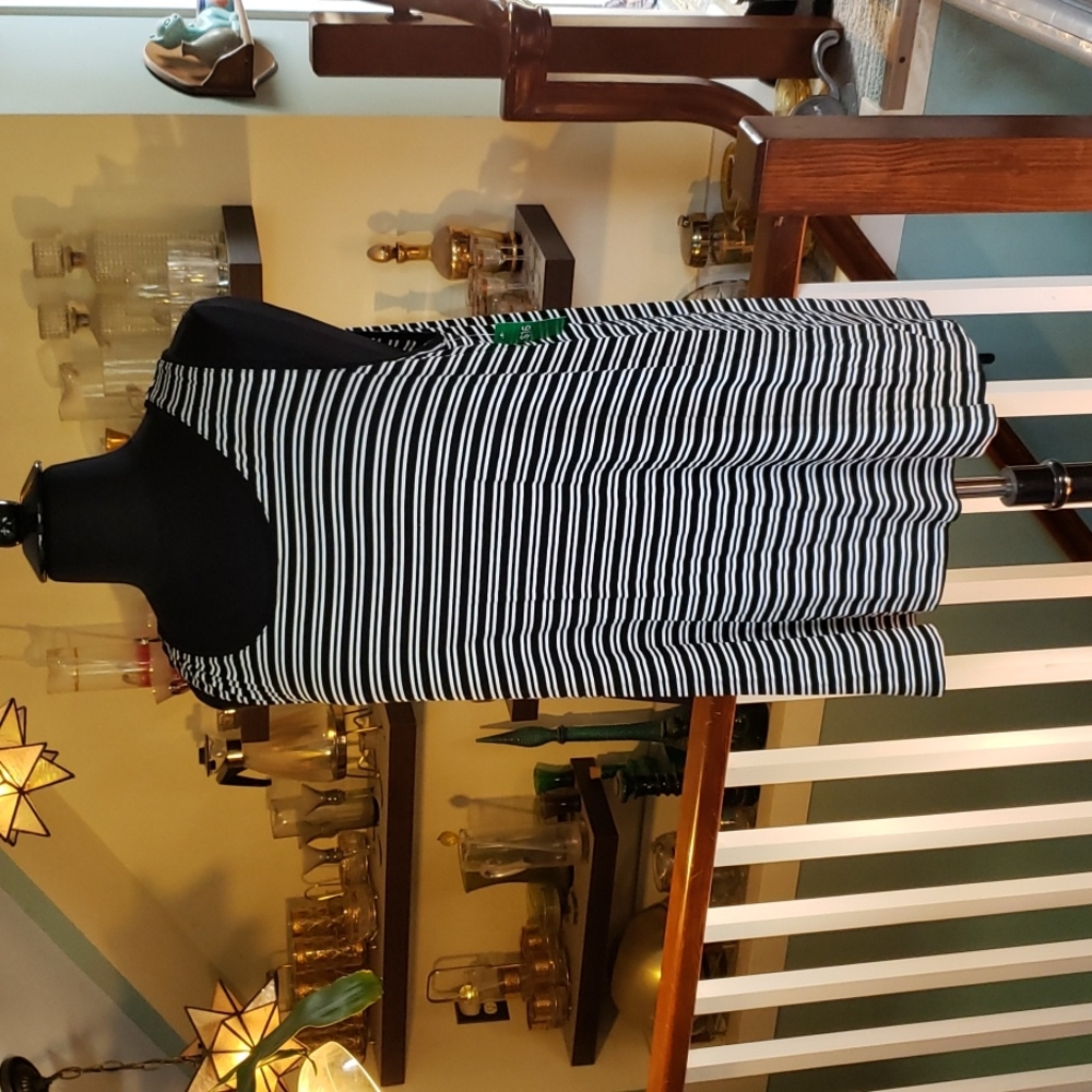 Dip Black And White Stripe Womens Tunic Sleeveless Dress